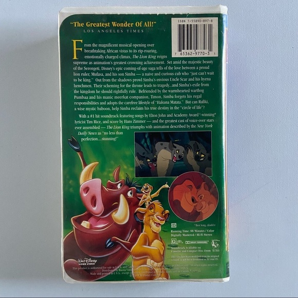 The Lion King Walt Disney Home Video Masterpiece Collection VHS Clam Shell 2977 - Picture 3 of 12